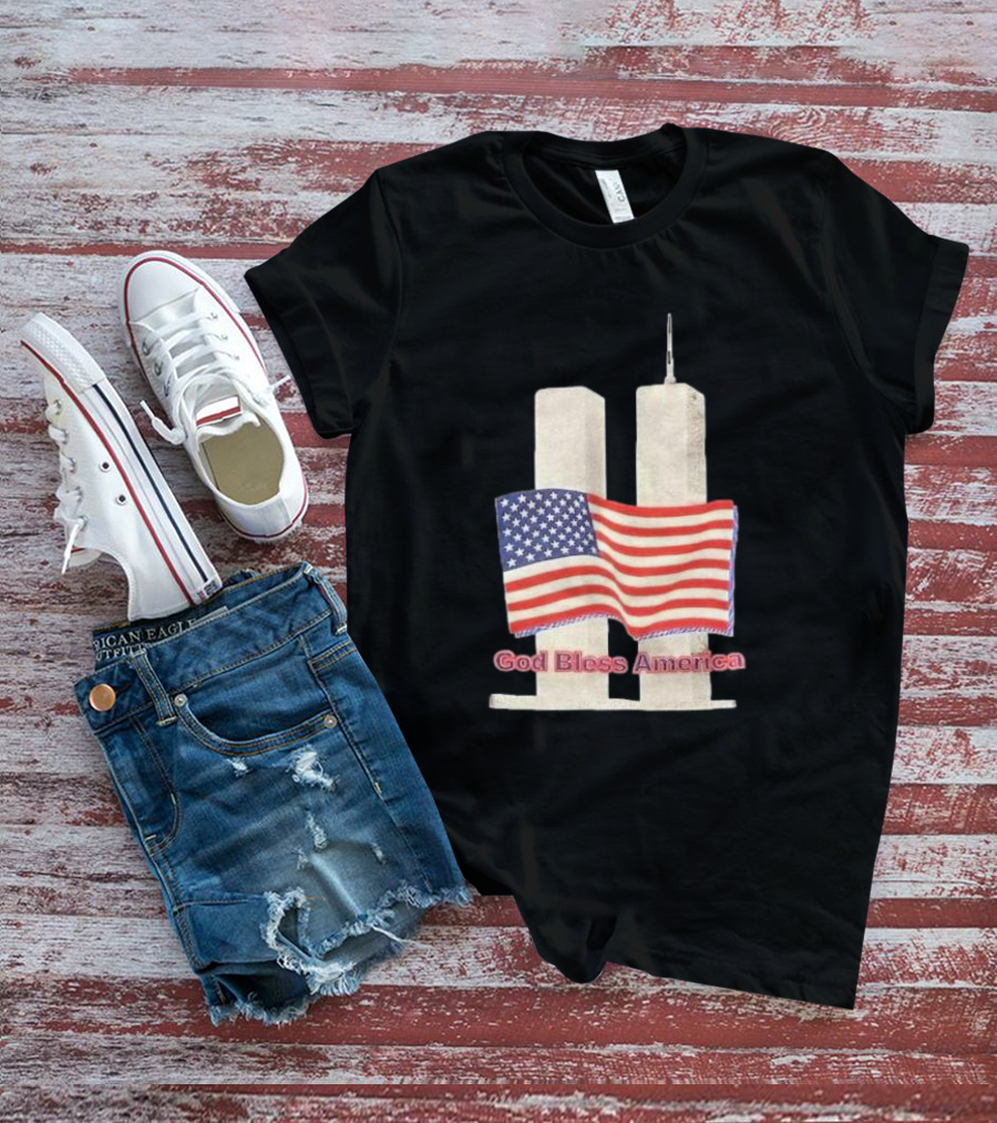 Vtg 9 11 Twin Towers God Bless America Flag T-Shirt