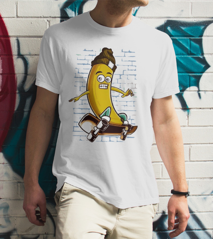 Inktastic Skateboarding Banana Beanie Graffiti Style Skateboard Rider T-Shirt