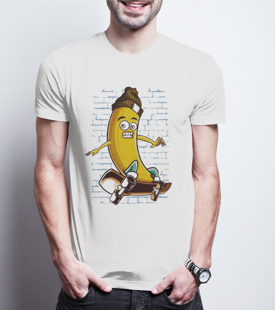 Inktastic Skateboarding Banana Beanie Graffiti Style Skateboard Rider T-Shirt