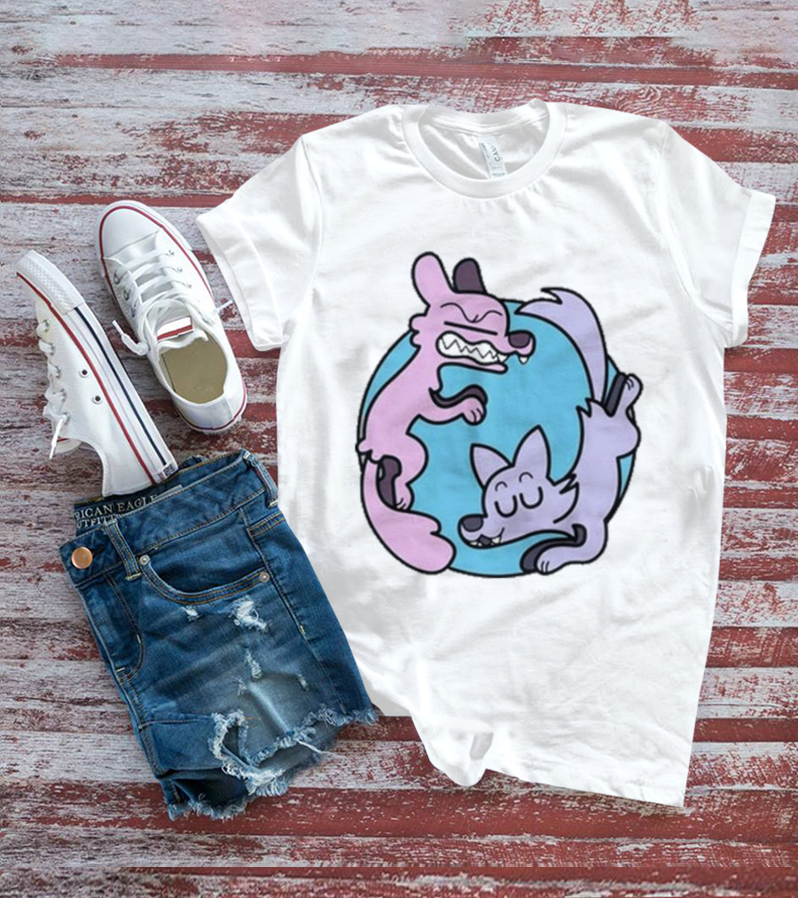 Noobtheloser Two Wolves Pastel Yin Yang T-Shirt