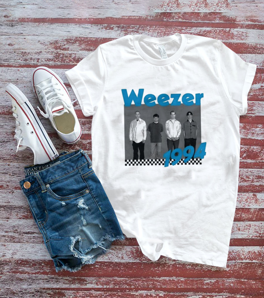 Weezer 1994 Band Photo With Checkered T-Shirt