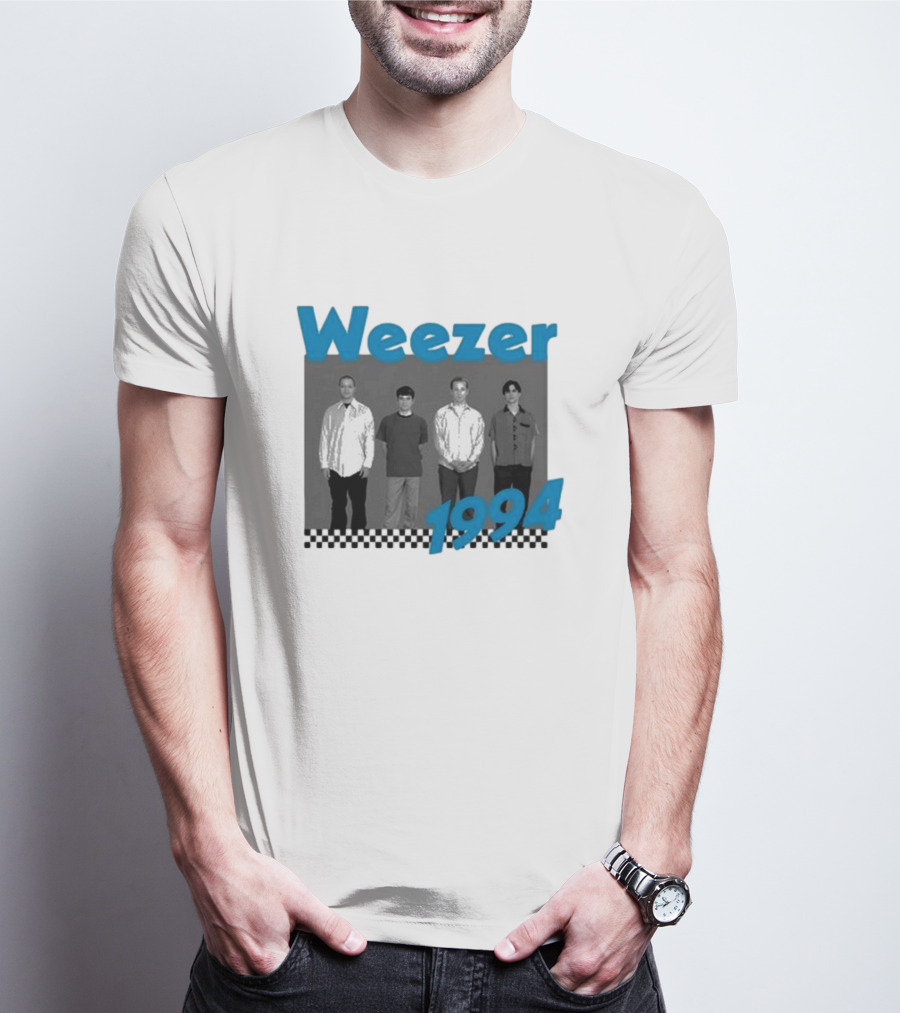 Weezer 1994 Band Photo With Checkered T-Shirt