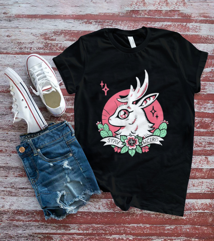 Stay Weird Bgibs Fantasy Deer Floral Circle Cactus Flowers T-Shirt