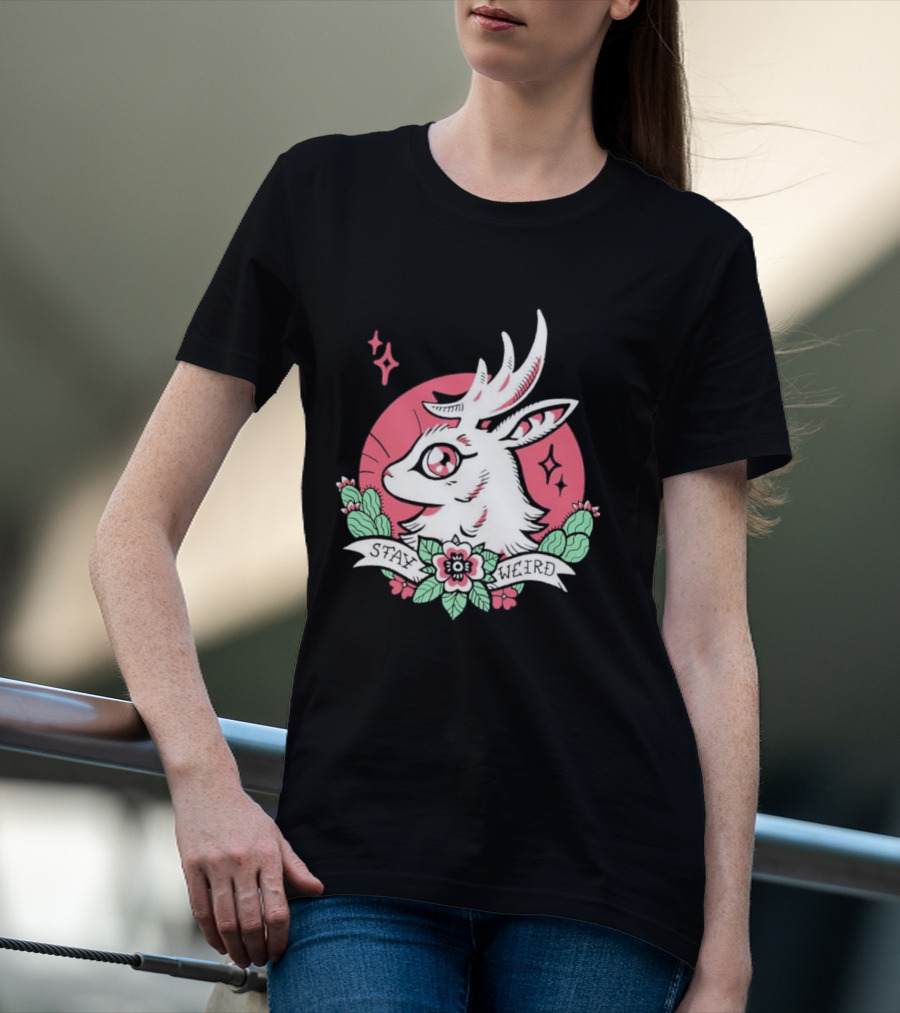 Stay Weird Bgibs Fantasy Deer Floral Circle Cactus Flowers T-Shirt