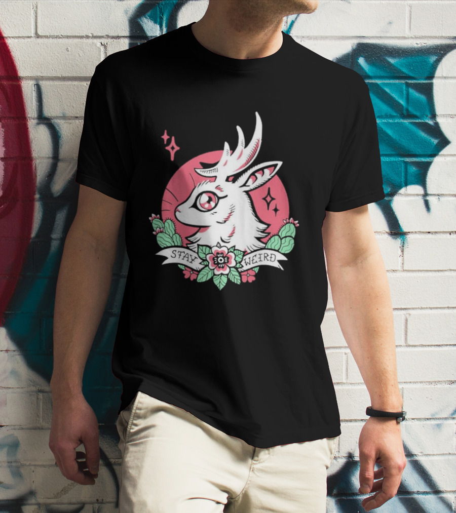 Stay Weird Bgibs Fantasy Deer Floral Circle Cactus Flowers T-Shirt
