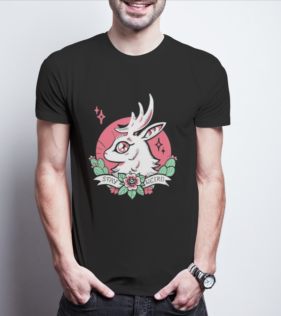Stay Weird Bgibs Fantasy Deer Floral Circle Cactus Flowers T-Shirt