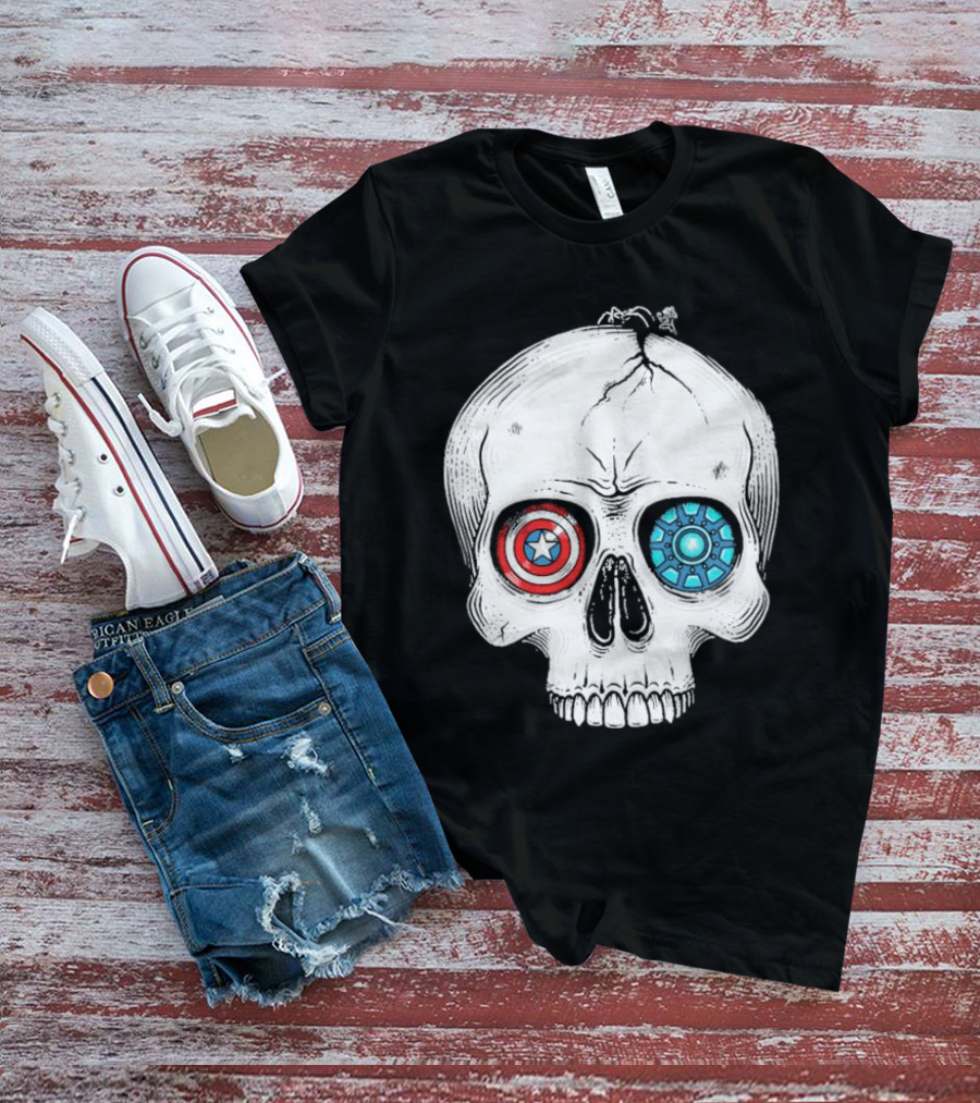 United We Stand Captain America Iron Man Civil War Skull T-Shirt
