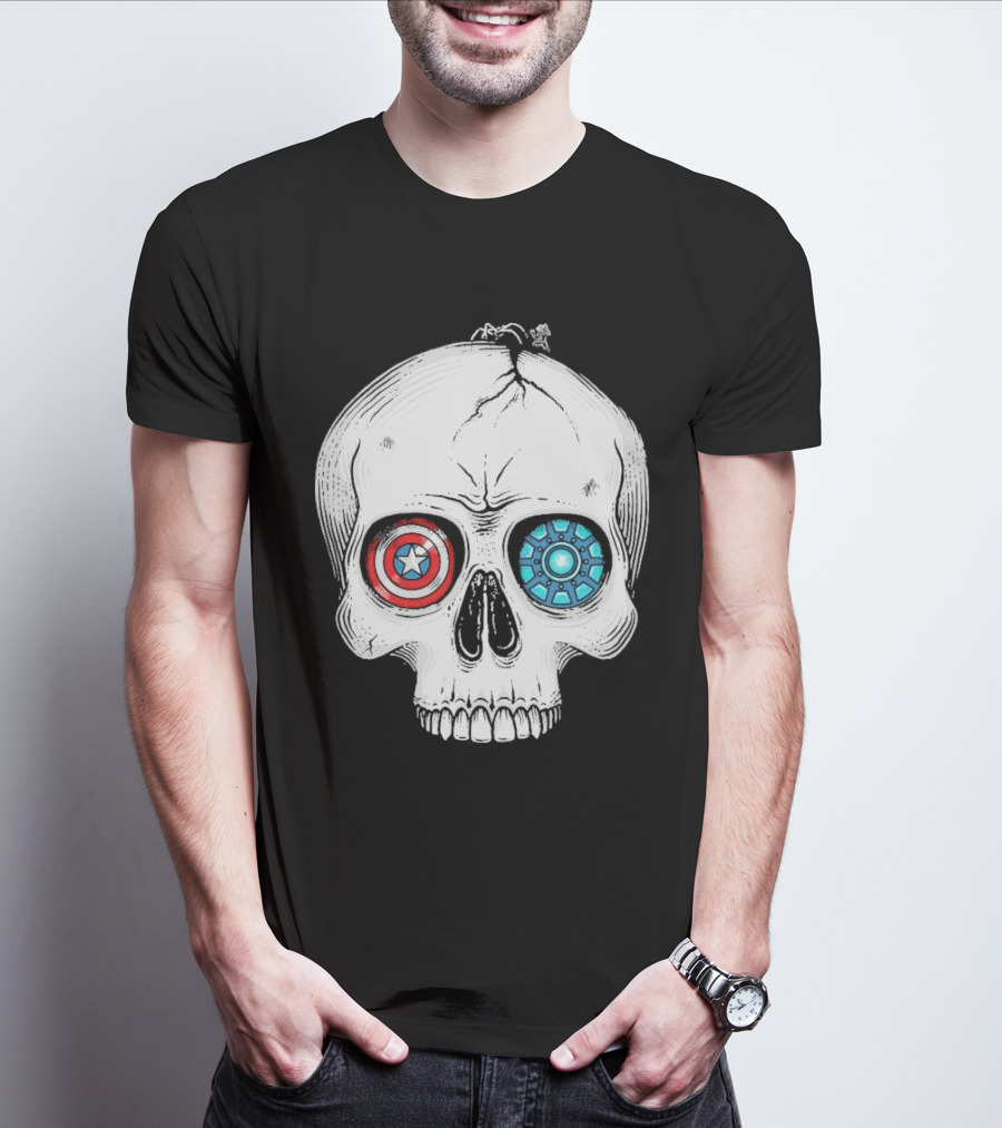 United We Stand Captain America Iron Man Civil War Skull T-Shirt