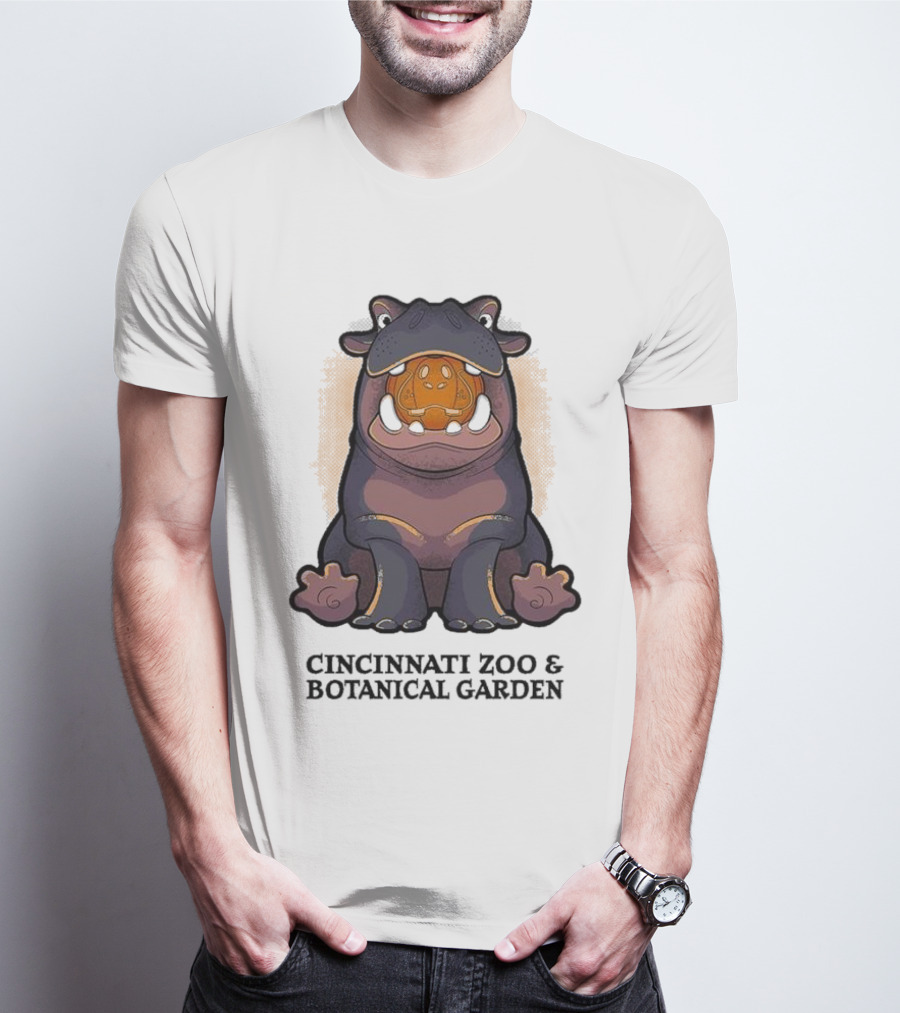 Cincinnati Zoo And Botanical Garden Fiona With Pumpkin Glow Outline T-Shirt