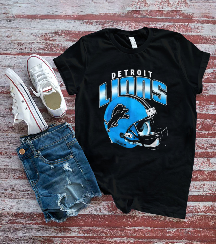 Detroit Lions Blue Gradient Football Helmet T-Shirt