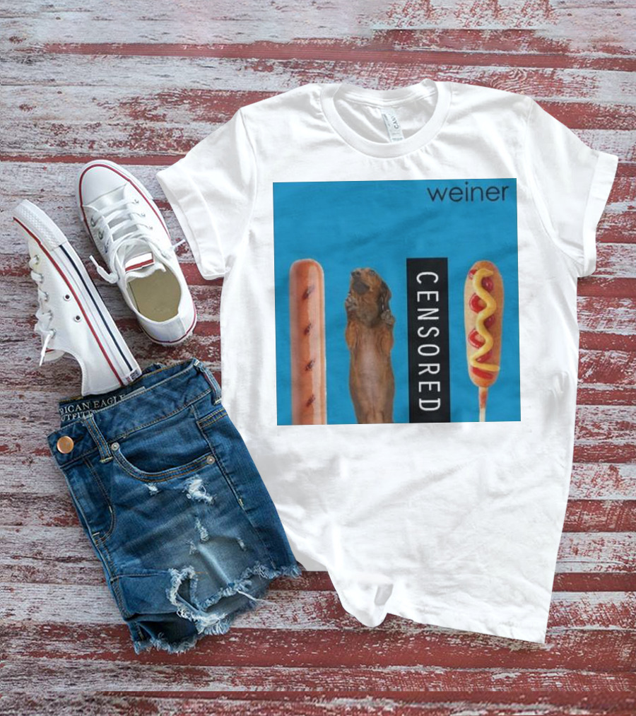 Weiner Hotdogs Censored Blue Background T-Shirt