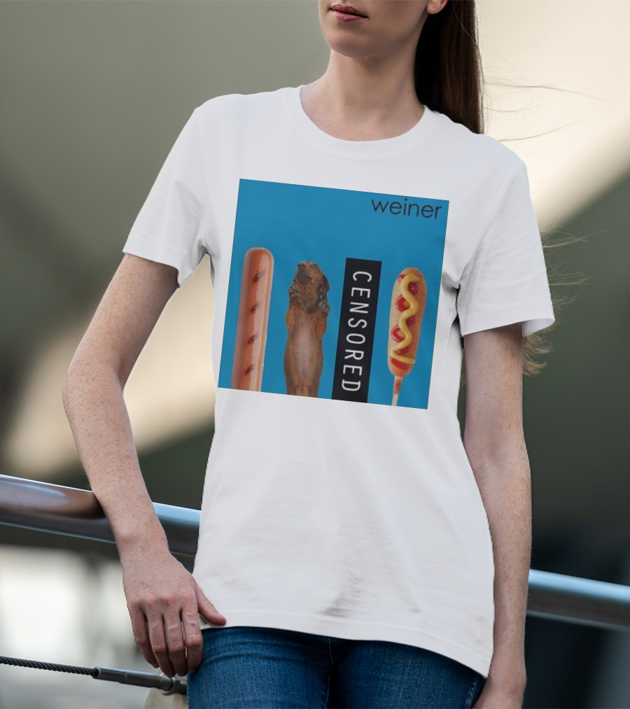 Weiner Hotdogs Censored Blue Background T-Shirt