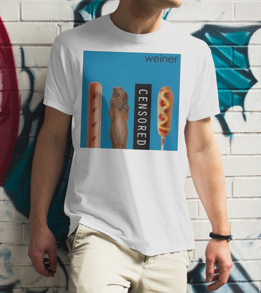 Weiner Hotdogs Censored Blue Background T-Shirt
