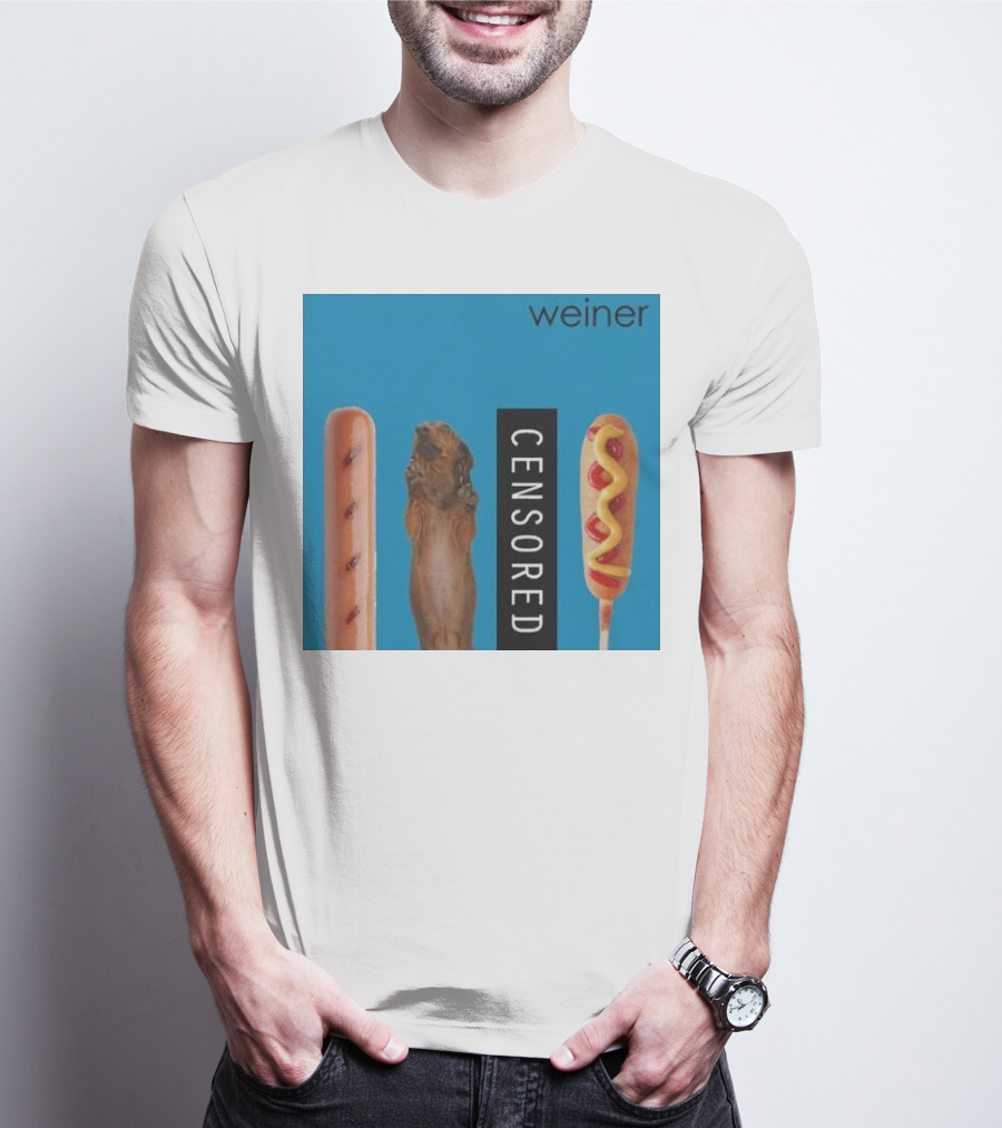 Weiner Hotdogs Censored Blue Background T-Shirt