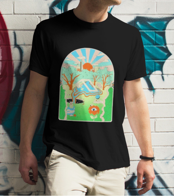 Anjunadeep X Andrew Mcgranahan Psychedelic Landscape With Eye And Cloud Motif T-Shirt