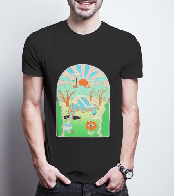 Anjunadeep X Andrew Mcgranahan Psychedelic Landscape With Eye And Cloud Motif T-Shirt