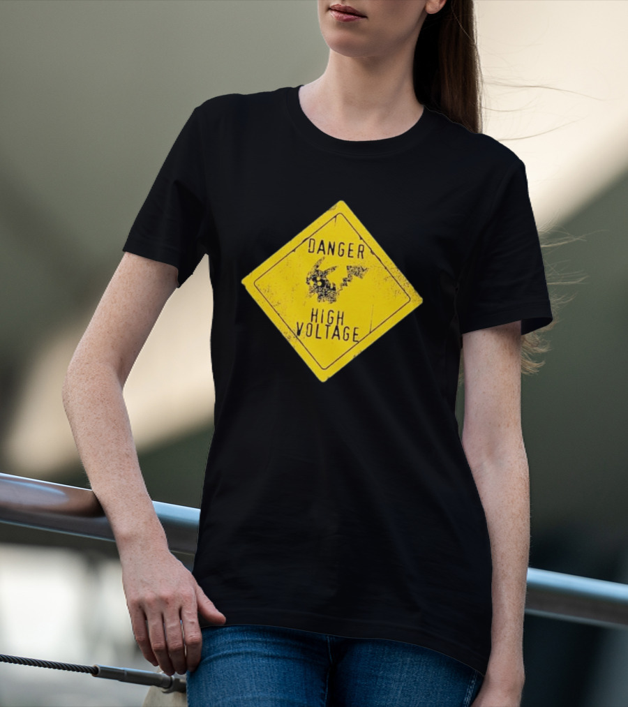Pikachu Danger High Voltage Sign Warning T-Shirt