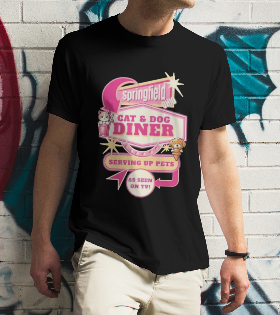 Springfield Cat And Dog Diner Serving Up Pets As Seen On TV Retro Neon Sign T-Shirt