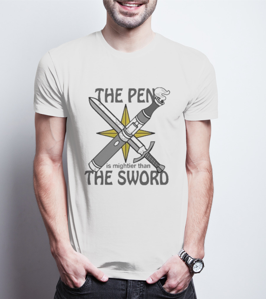 The Pen Is Mightier Than The Sword Compass Symbol Battling Forces T-Shirt