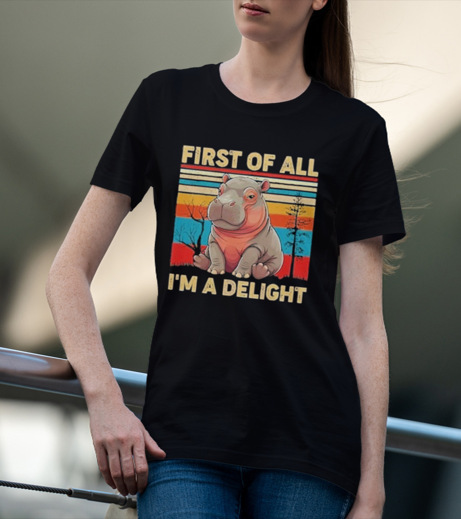 First Of All I'm A Delight Vintage Hippo Retro Stripes T-Shirt