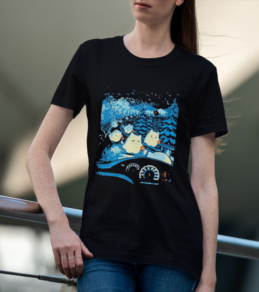 Haunted Road Pixel Art Ghost Cats Forest Adventure T-Shirt