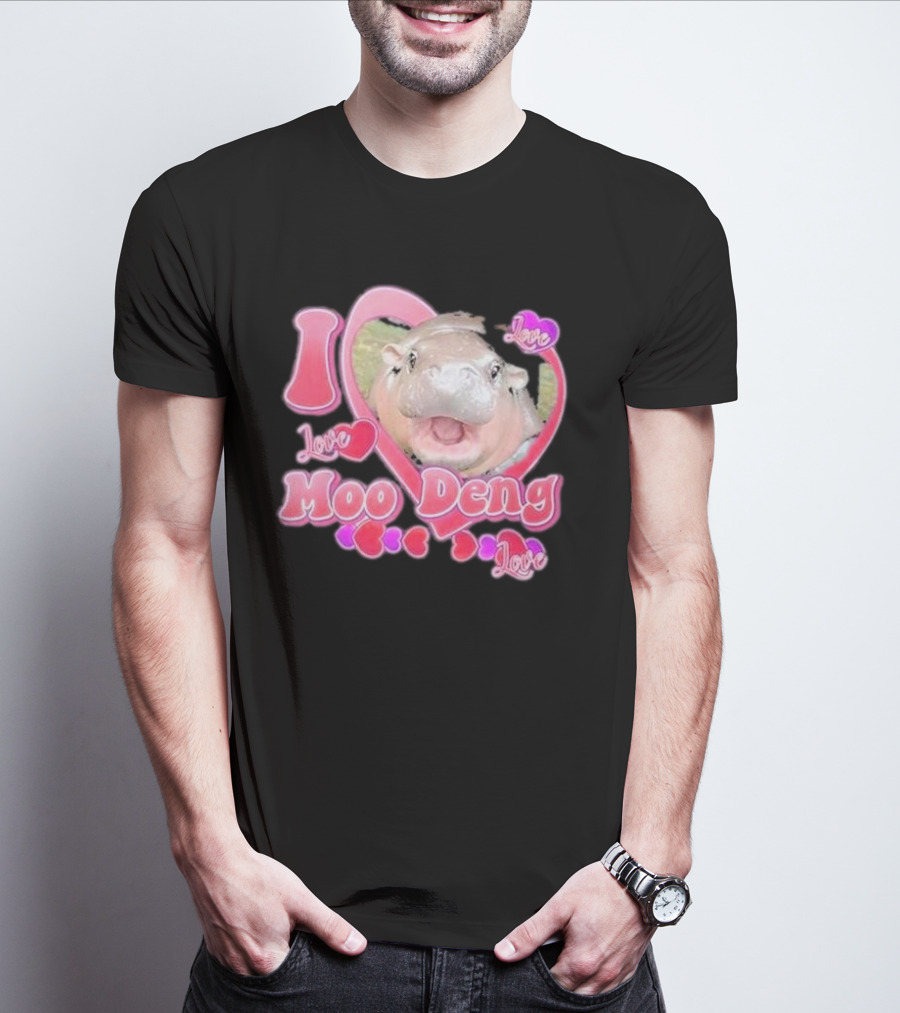 I Love Moo Deng Baby Hippo Heart Love Cute T-Shirt