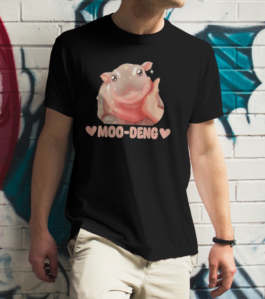 Moo Deng Bouncy Pig Cute Sparkly Hippo Image T-Shirt