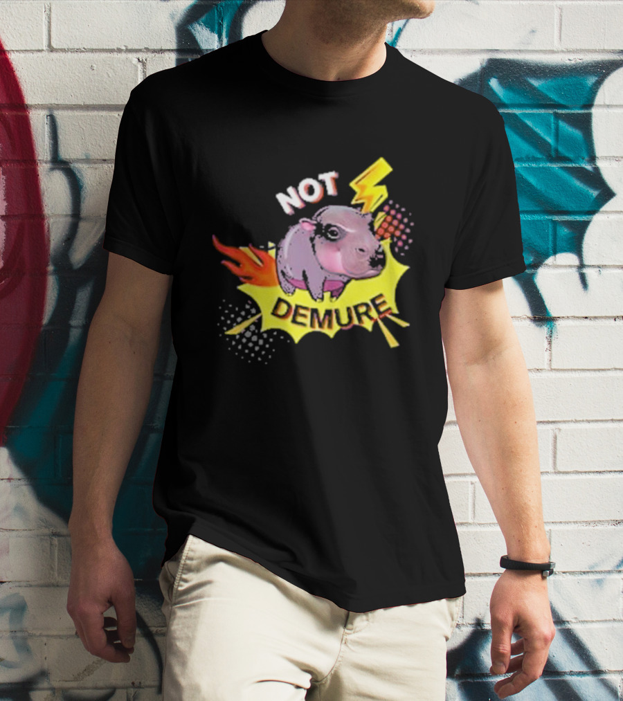 Moo Deng Not Demure Pop Art Hippo Lightning Fire Burst T-Shirt