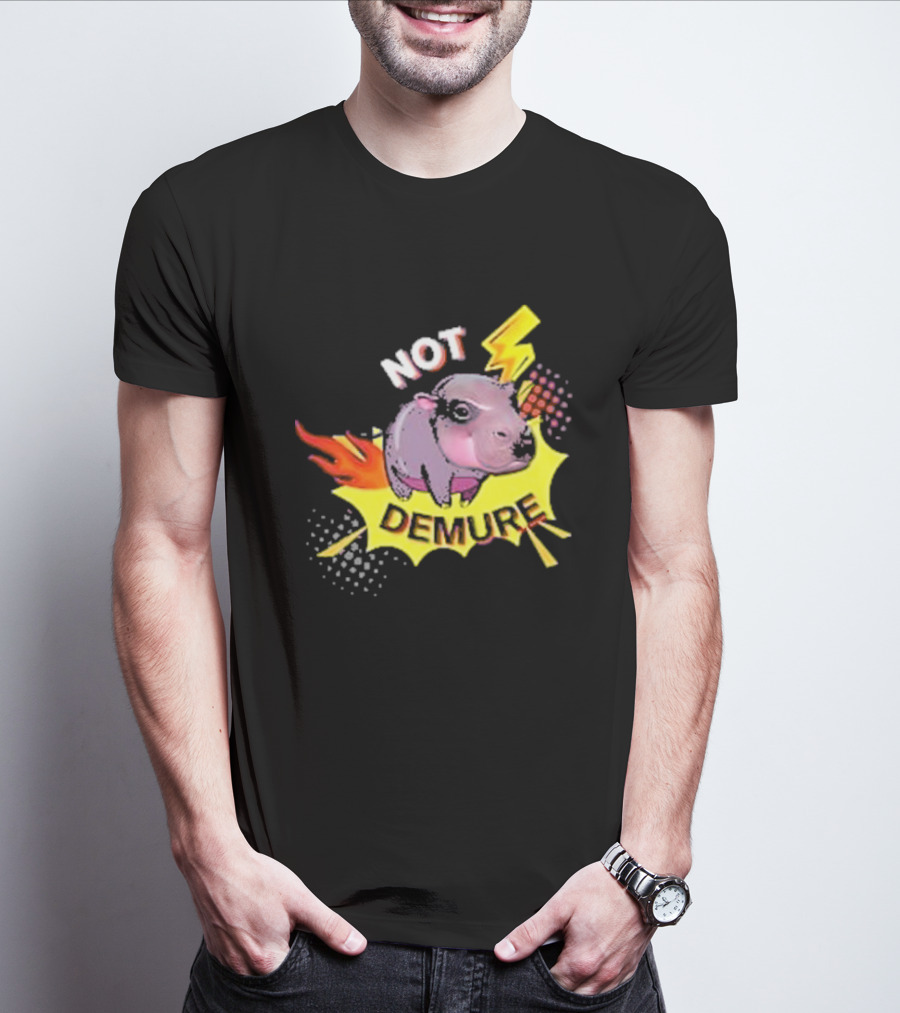 Moo Deng Not Demure Pop Art Hippo Lightning Fire Burst T-Shirt
