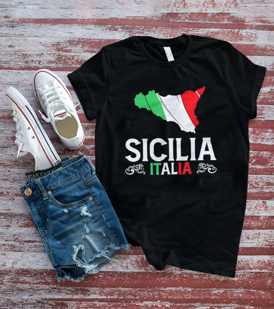 Sicilia Italia Sicily Map Italian Flag T-Shirt
