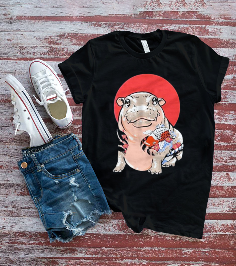 Yakuza Moo Deng Animal Tattoo Koi Fish Red Sun T-Shirt