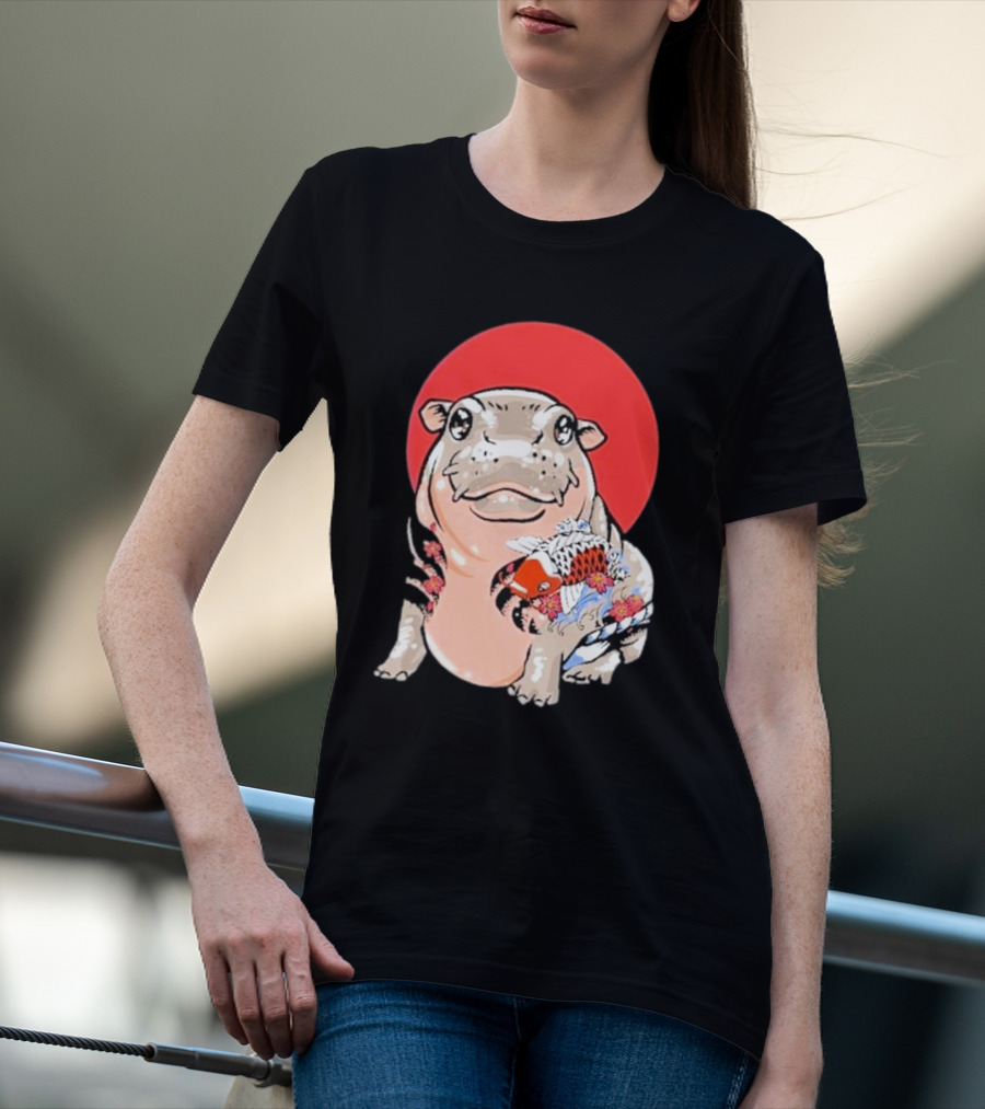 Yakuza Moo Deng Animal Tattoo Koi Fish Red Sun T-Shirt