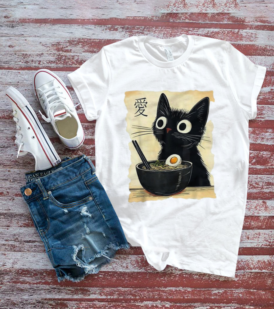 Cat Ramen Japanese Kawaii Anime Cat 愛 T-Shirt