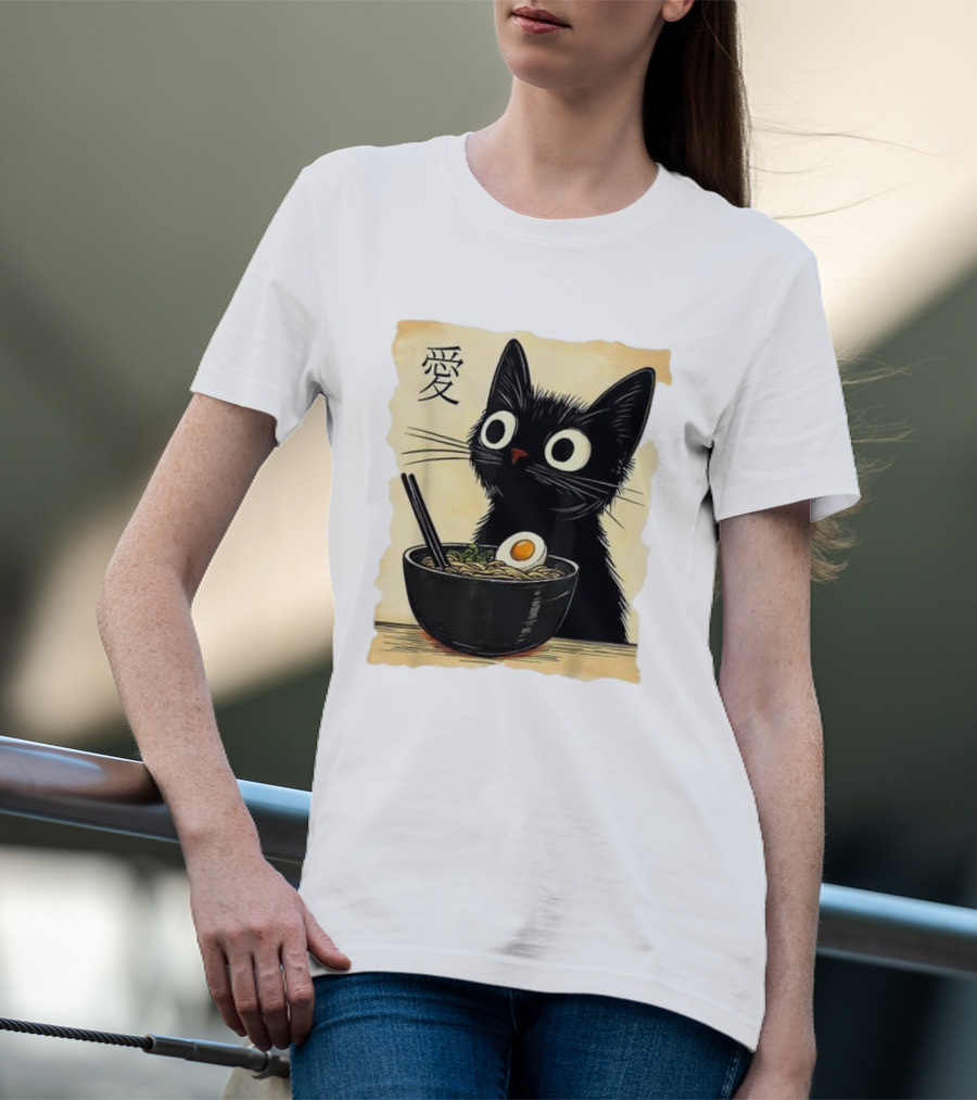 Cat Ramen Japanese Kawaii Anime Cat 愛 T-Shirt