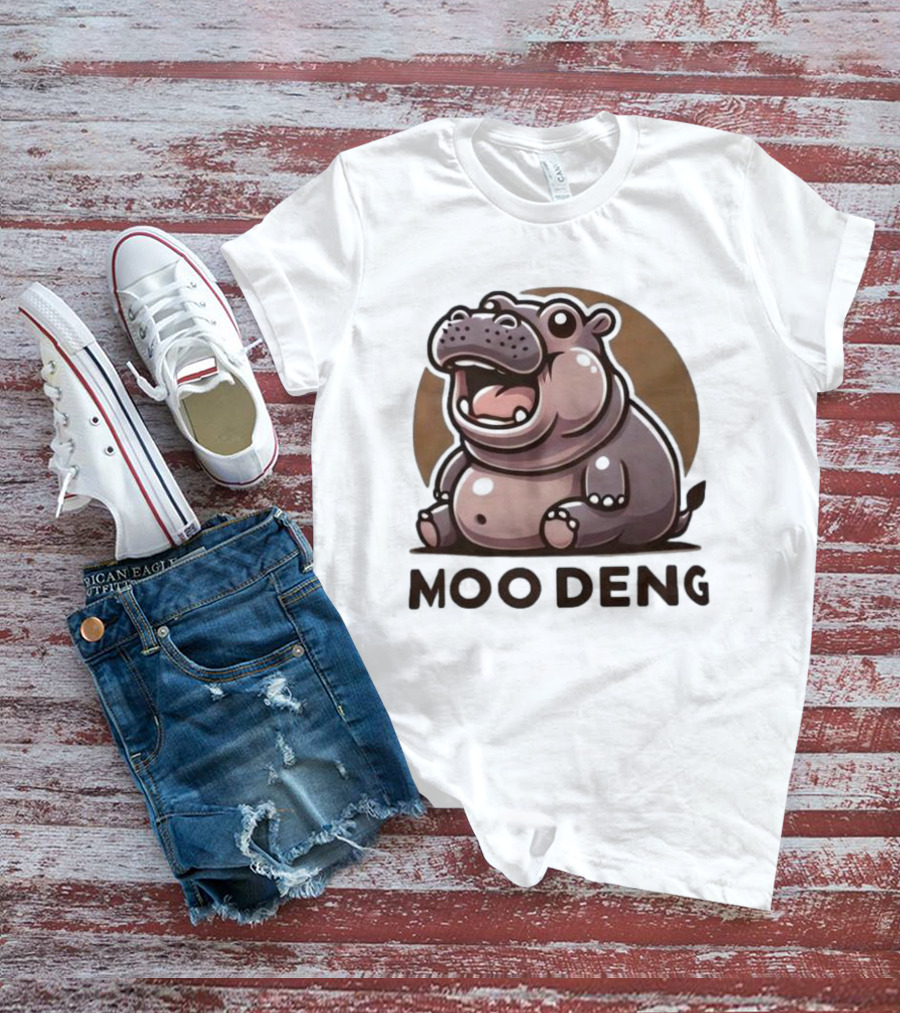 Moo Deng Baby Hippo Fat Cartoon Character T-Shirt
