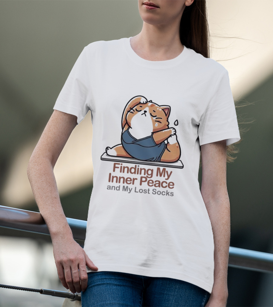 Finding My Inner Peace And My Lost Socks Yoga Chubby Cat T-Shirt