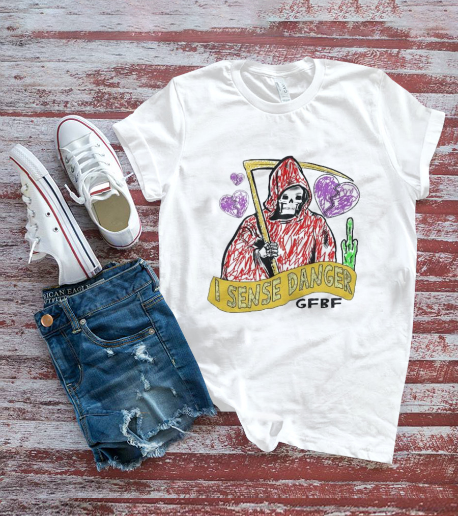 I Sense Danger GFBD Grim Reaper Middle Finger Purple Hearts T-Shirt