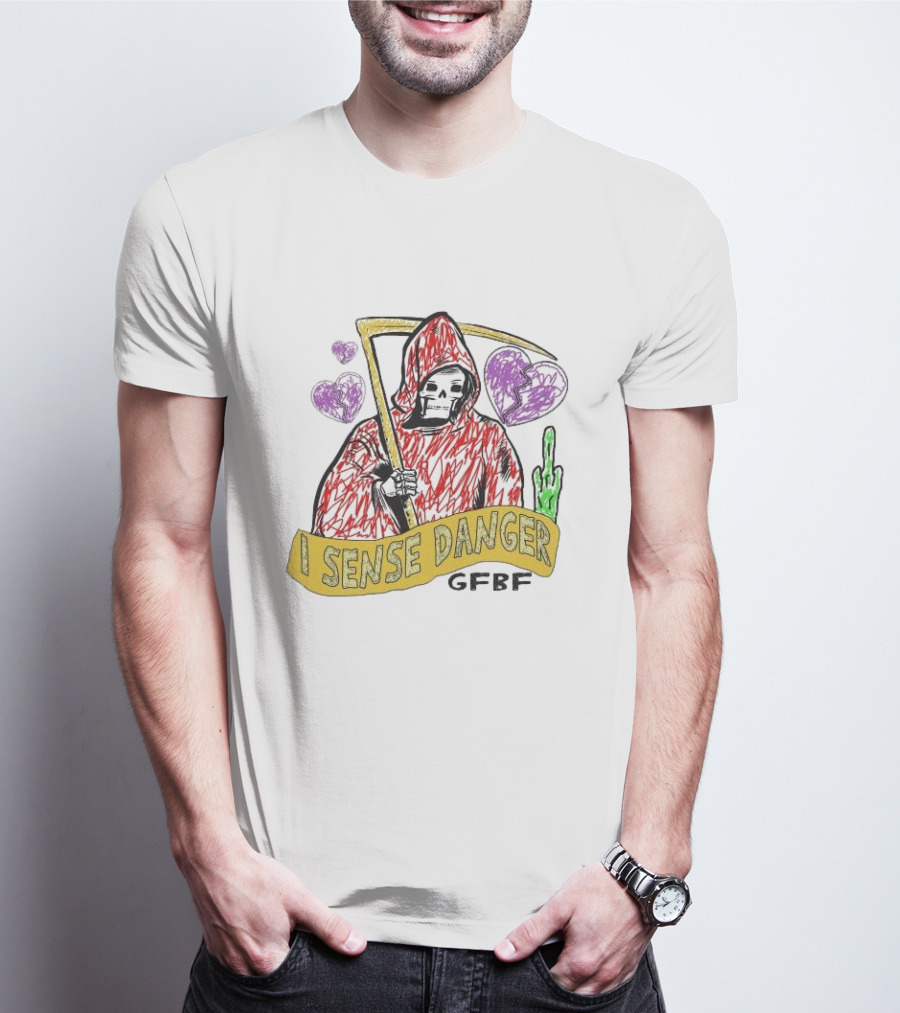 I Sense Danger GFBD Grim Reaper Middle Finger Purple Hearts T-Shirt