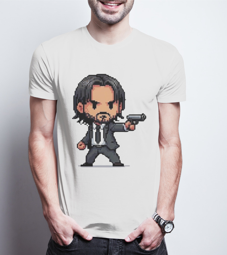 Pixel Chibi John Wick With Gun T-Shirt