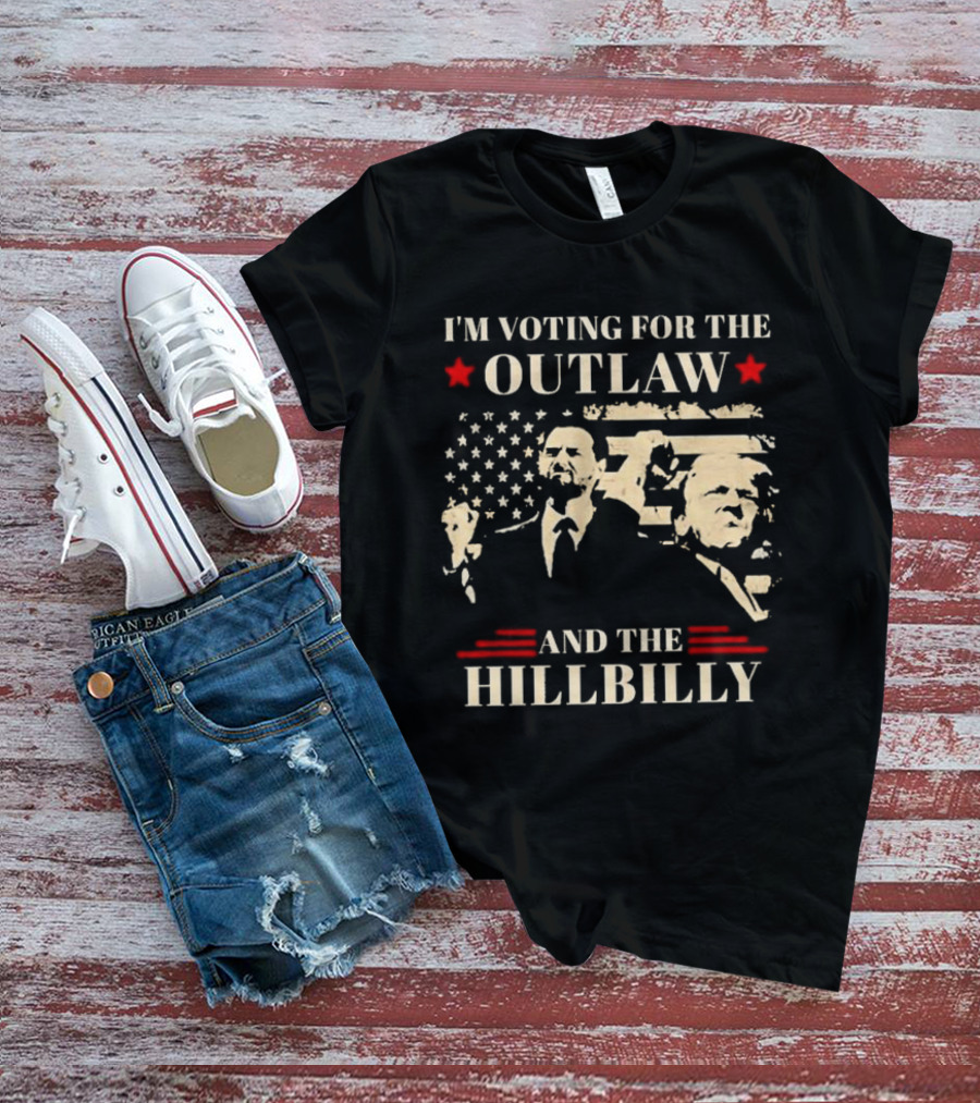 I'm Voting For The Outlaw And The Hillbilly Stars And Stripes Retro Portraits T-Shirt