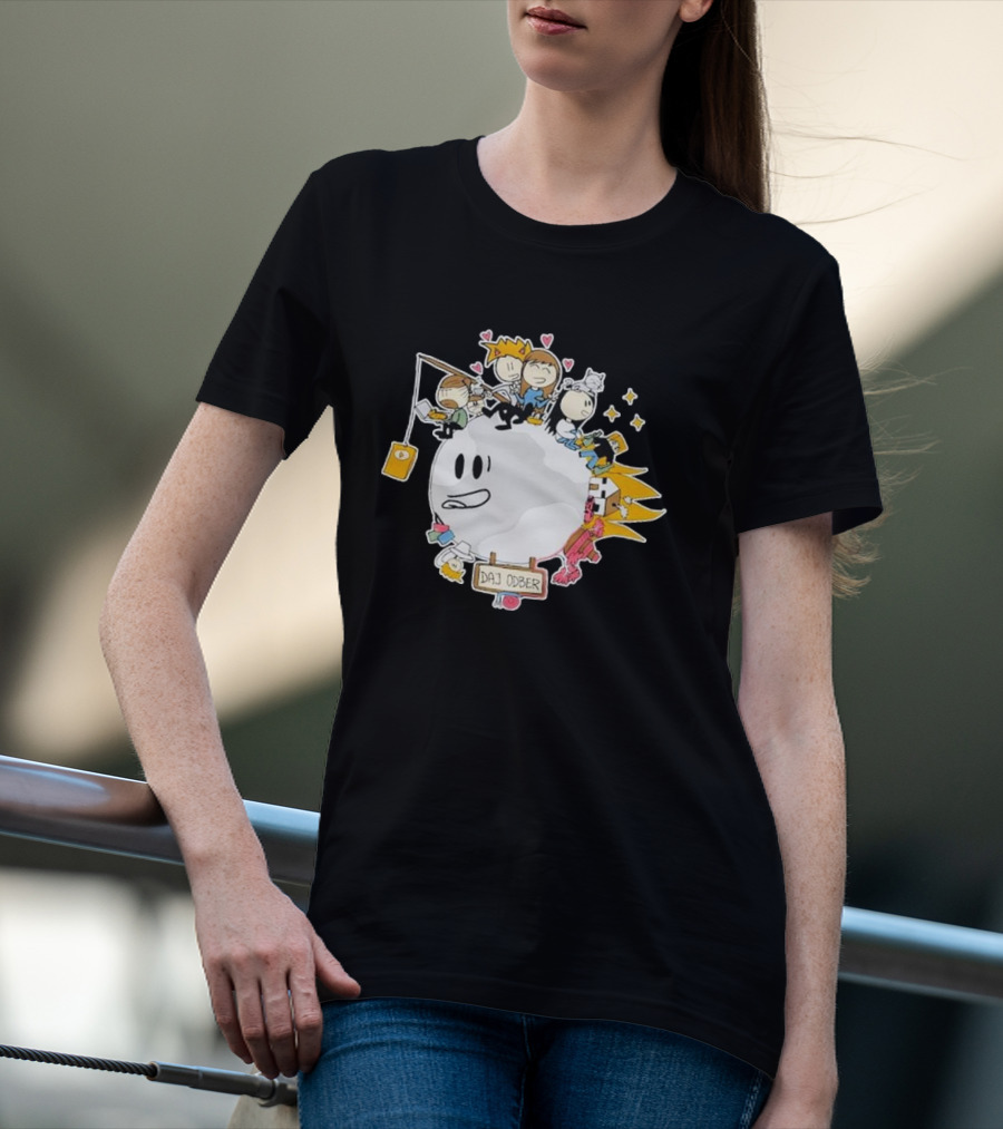 Daj Odber Cartoon Characters Around Smiling Moon With Expressions And Accessories T-Shirt