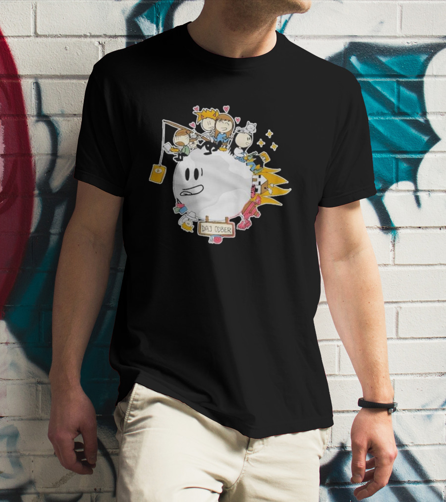 Daj Odber Cartoon Characters Around Smiling Moon With Expressions And Accessories T-Shirt