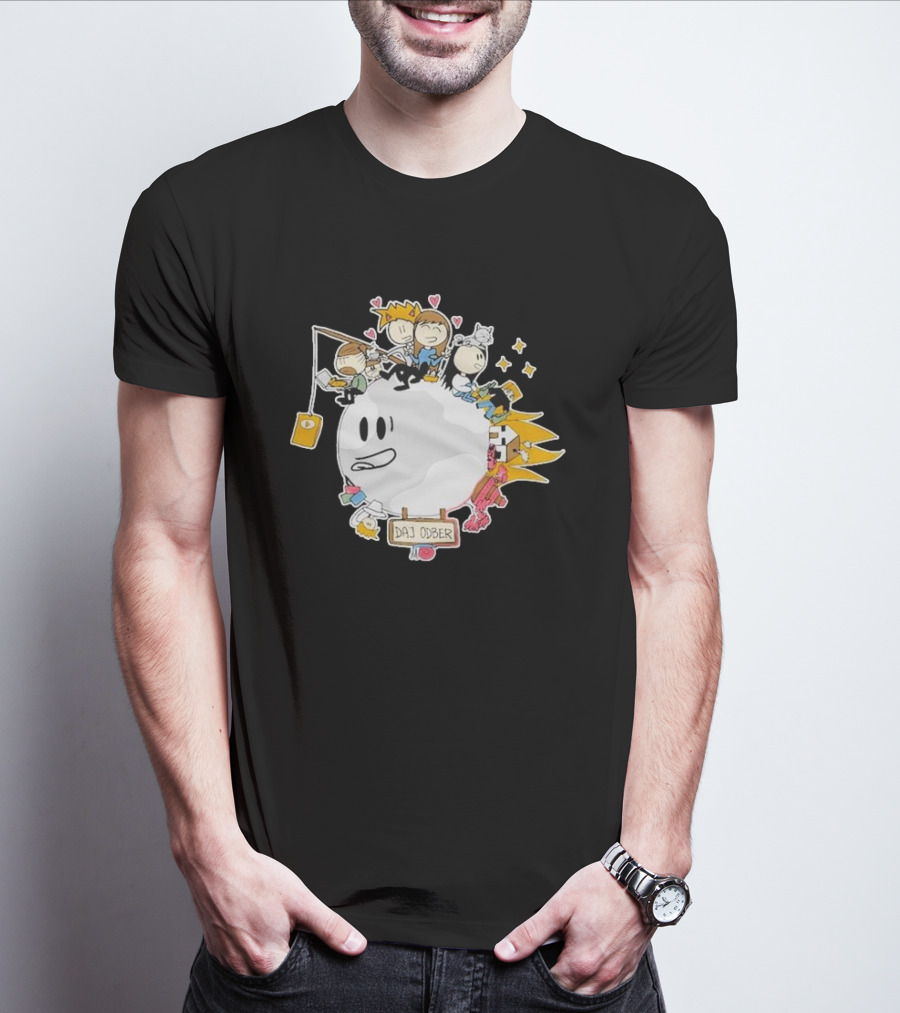 Daj Odber Cartoon Characters Around Smiling Moon With Expressions And Accessories T-Shirt