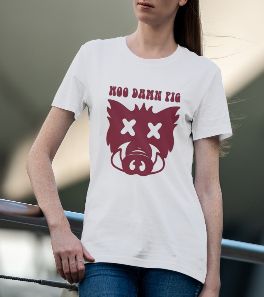 Woo Damn Pig Razorback Silhouette With X Eyes T-Shirt