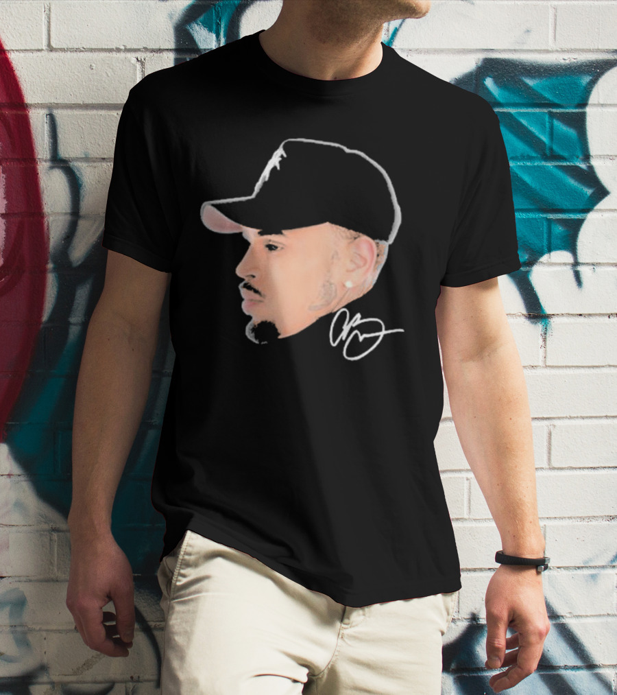 20 Years Of Chris Brown Big Head Signature Cap Profile T-Shirt