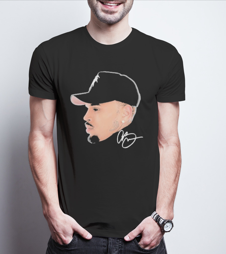 20 Years Of Chris Brown Big Head Signature Cap Profile T-Shirt