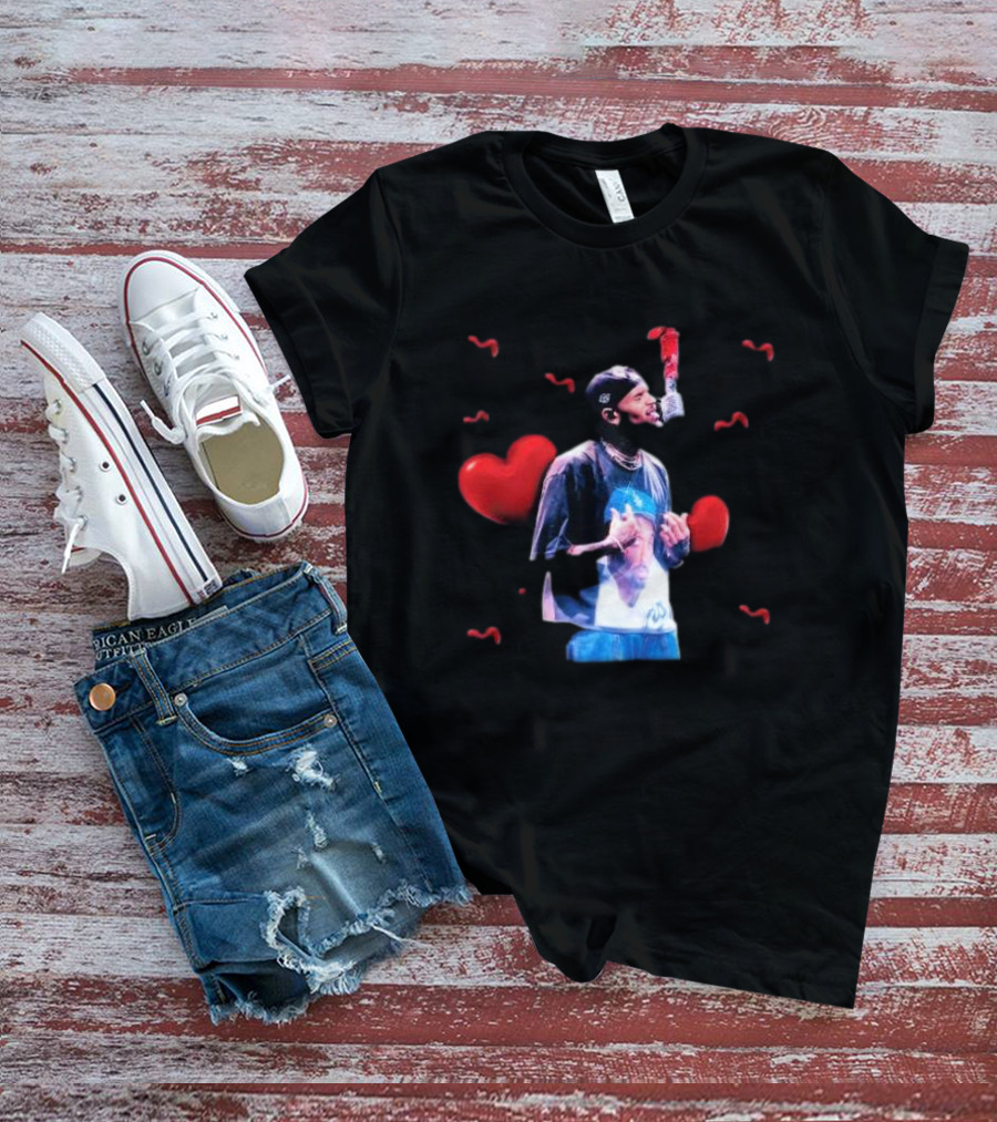 Chris Brown Microphone Performance With Hearts T-Shirt