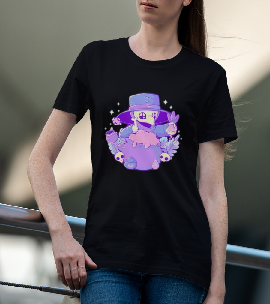 Cute Kawaii Plague Doctor With Potion Cauldron And Skulls T-Shirt