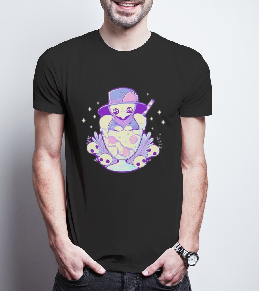 Cute Plague Doctor Ice Cream Delight With Skulls And Stars T-Shirt
