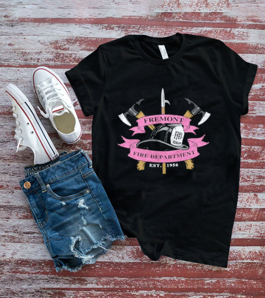 Fremont Fire Department Est 1956 Helmet And Crossed Axes Emblem T-Shirt